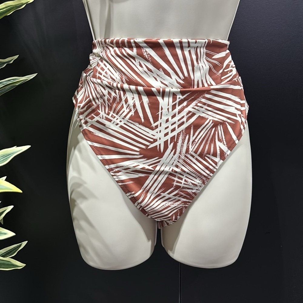UpWest High Waist banded bikini bottoms, high cut thigh, recycled fibers,pattern